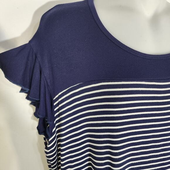 Maurices Womens Blue Striped Top Size XL Short Flutter Sleeve Colorblock Relaxed - Picture 4 of 10